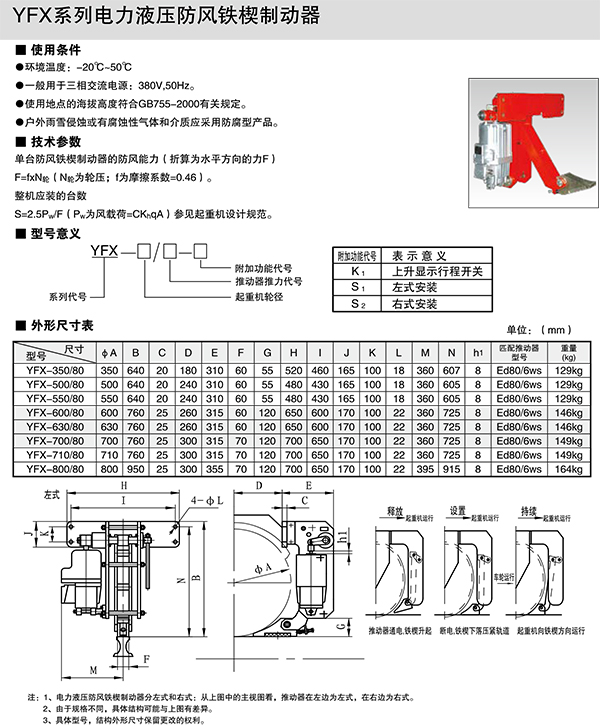 YFX系列電力液壓防風鐵楔制動器